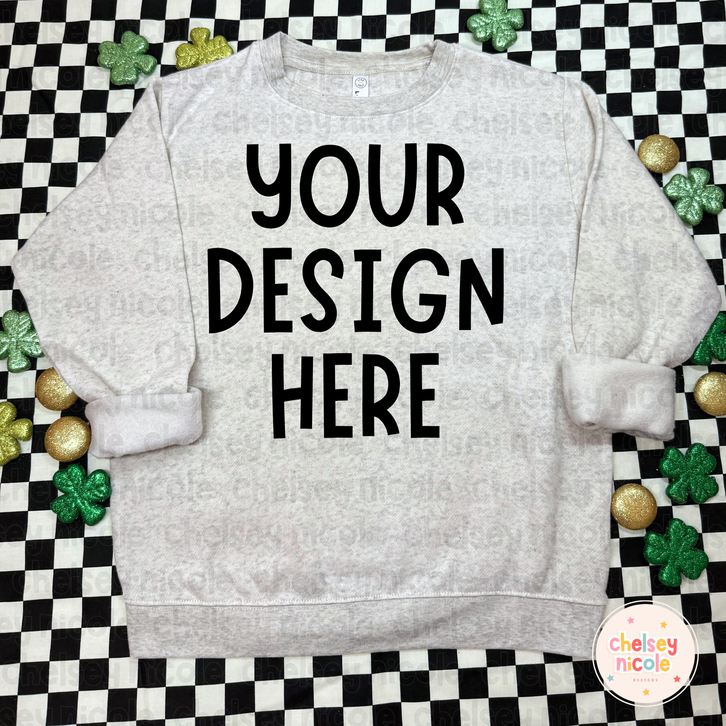 Cream St Pattys Mockup - Cream Shamrock Rabbit Skins Sweater - St Patricks Sweatshirt Mockup - Mockup for Digital Designs