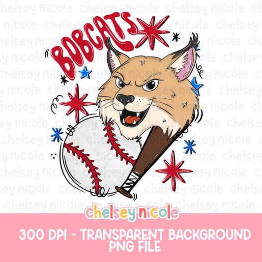 Bobcats Baseball PNG | Bobcat Mascot PNG | Hand Drawn Baseball Digital Design