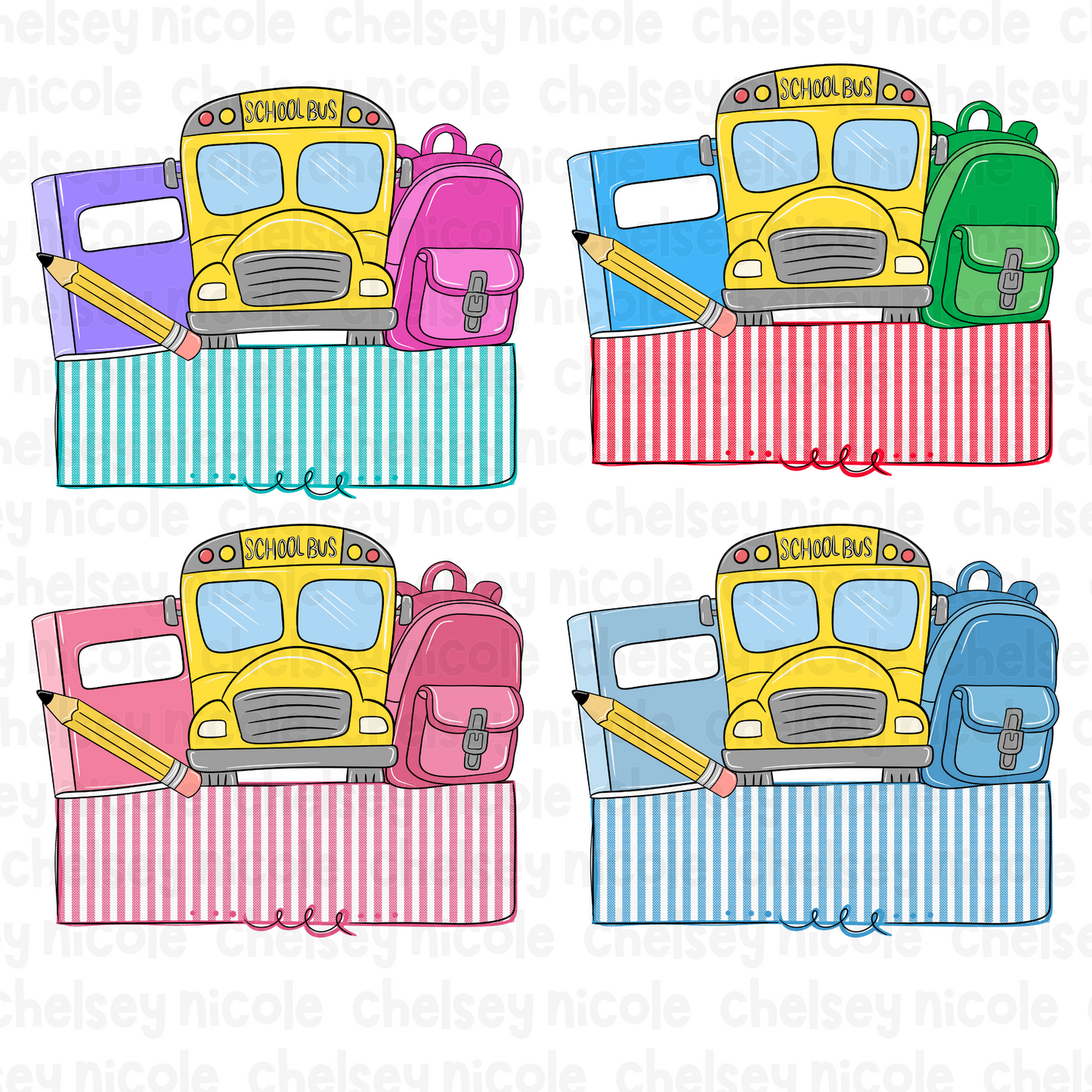 Set of 4 Back to School Name Plates | Custom School Name Plates | School Name Plates PNG