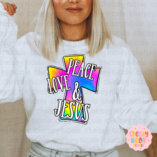 Peace Love and Jesus PNG | Tie Dye Cross PNG | Tie Dye Christian PNG | Digital Design For DTF and sublimation