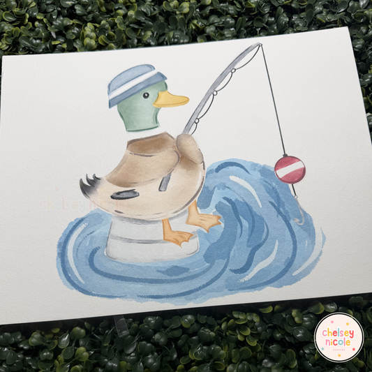 Fishing Mallard Watercolor Print
