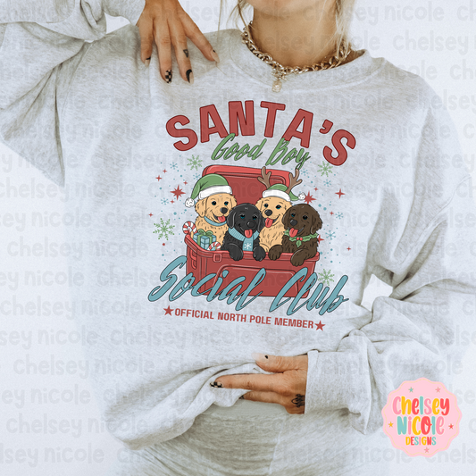Santas Good Boy Social Club | Golden Retriever Christmas PNG | Christmas Social Club PNG | Design for DTF and Sublimation