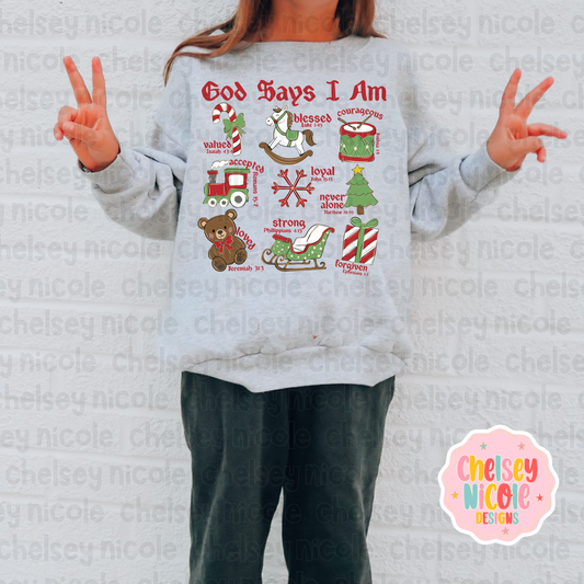 God Says I am Christmas PNG | Christian Christmas PNG | Red/Green Christmas PNG | Kids Christmas PNG
