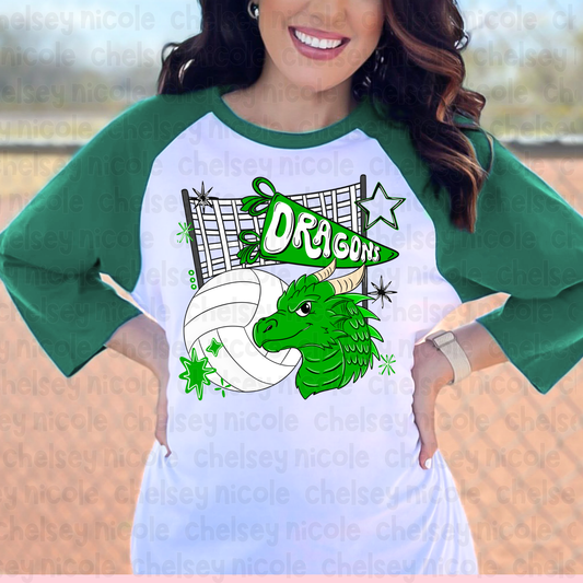 Dragons Volleyball PNG |Dragon Mascot PNG | Hand Drawn Volleyball Digital Design
