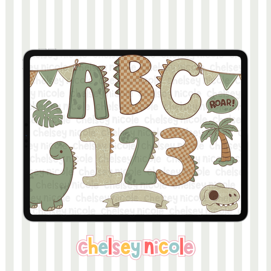 Earth Tone / Neutral Dino Alpha With Numbers! Commercial Use Allowed