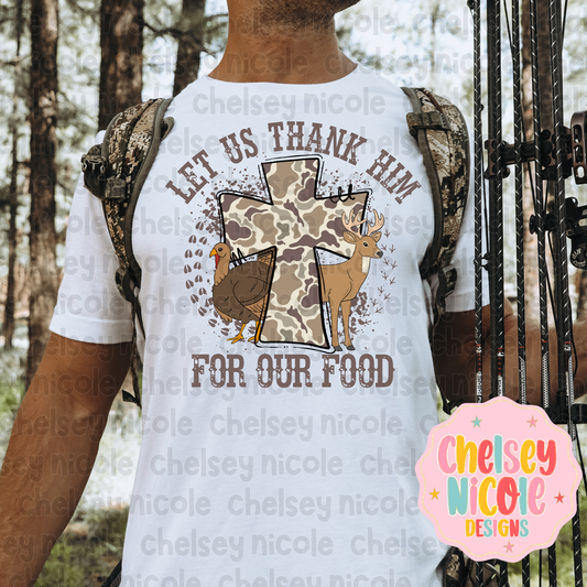 Let Us Thank Him For Our Food png | Christian Camo PNG | Camo Cross design | Boys Hunting design