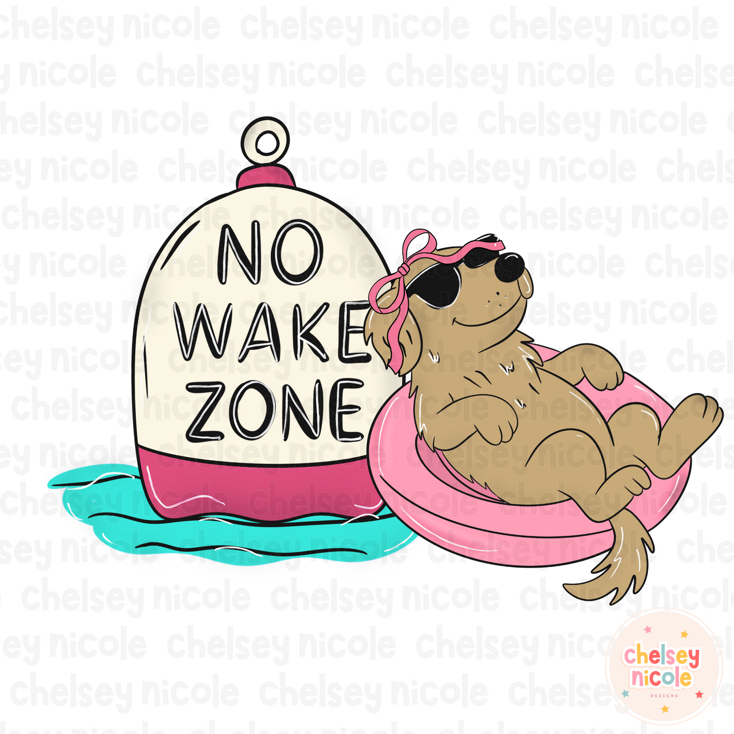 No Wake Zone - Dog Float PNG | Dog Lake PNG | Cute Lake Kids PNG (Pink)