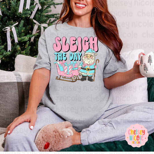 Sleigh The Day PNG | Pink Christmas Santa PNG | Digital Design for Sublimation/DTF