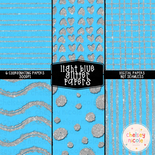 Light Blue Glitter Digital Paper Bundle