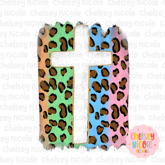 Pastel Cheetah Cross PNG | Hand Drawn Christian PNG | Girly Christian Design | Design for Sublimation, DTF and more