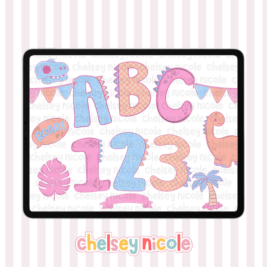 Pink Girly Dino Alpha With Numbers! Commercial Use Allowed