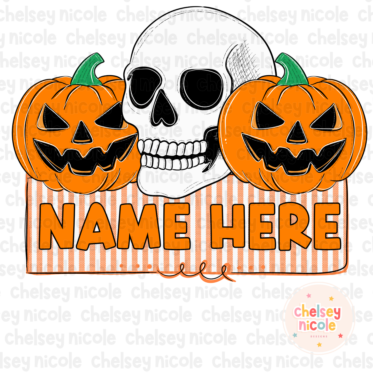 Orange Halloween Name Plate | Pumpkin Skull Name Plate | Halloween Name Plates