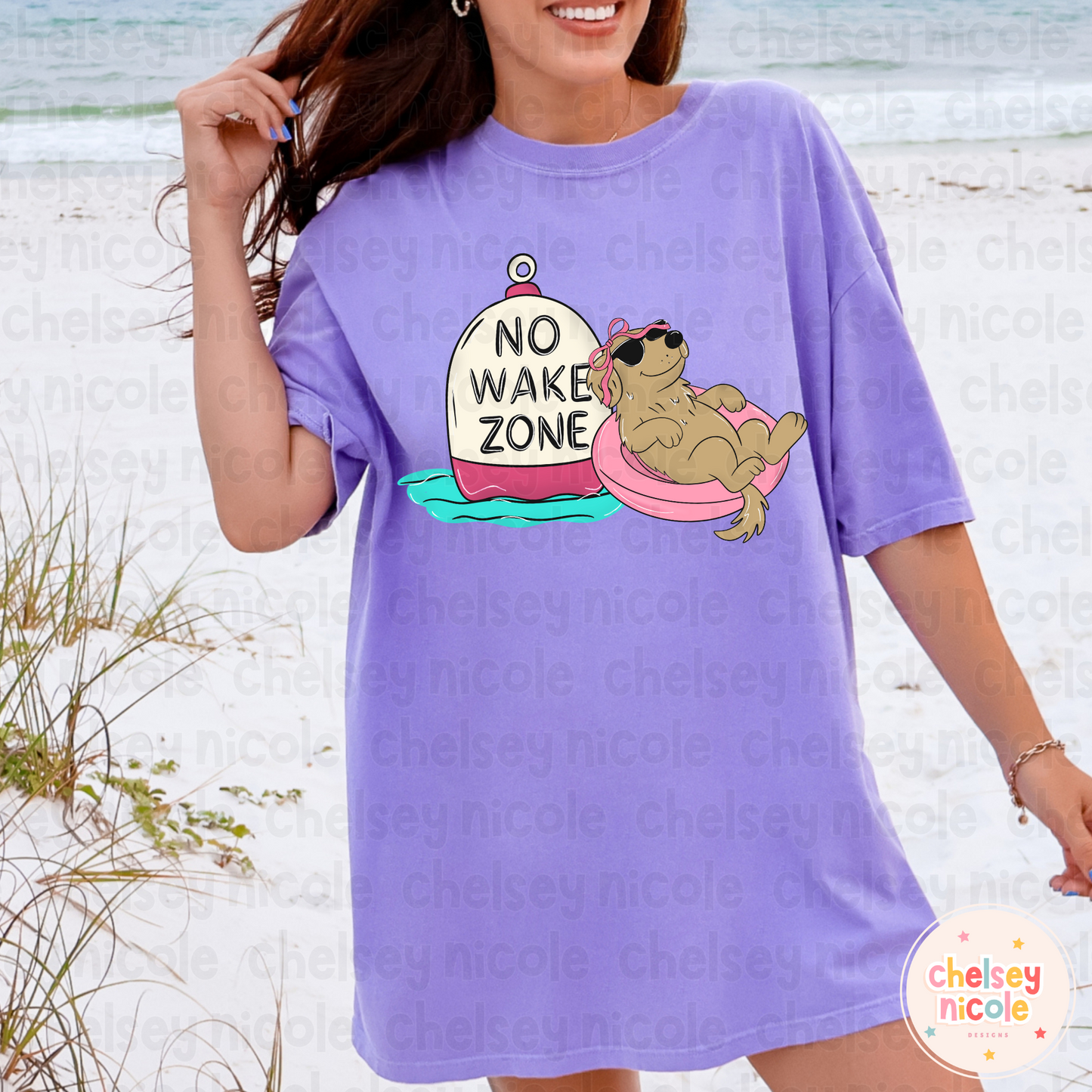 No Wake Zone - Dog Float PNG | Dog Lake PNG | Cute Lake Kids PNG (Pink)