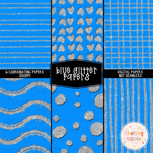 Blue Glitter Digital Paper Bundle