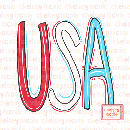Hand Lettered USA PNG - 4th Of July PNG - USA PNG - Red White and Blue PNG
