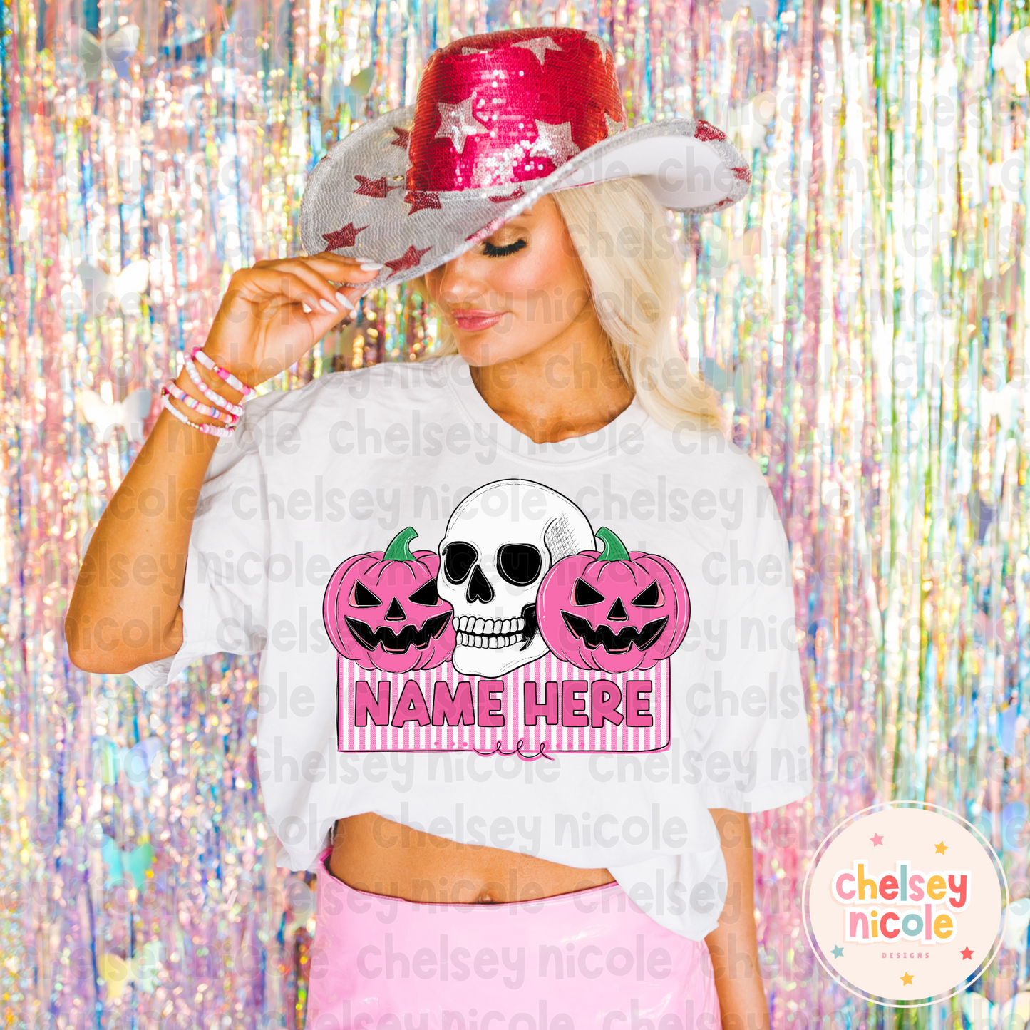 Pink Halloween Name Plate | Pumpkin Skull Name Plate | Cute Girl Halloween Name Plates