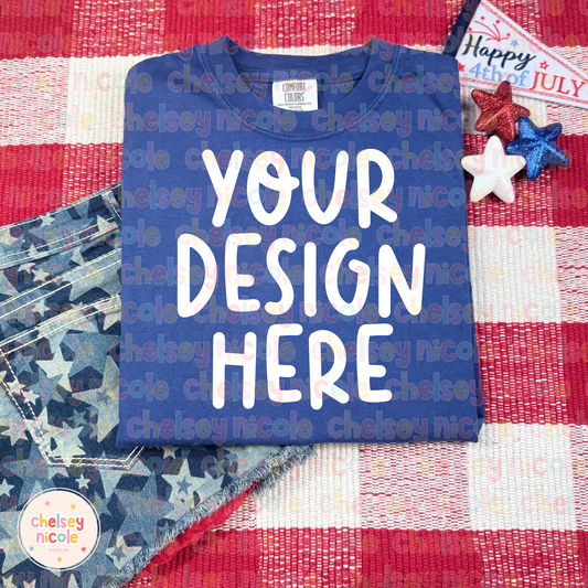 4th Of July Mockup - True Navy - Comfort Colors C1717 - Patriotic Flat Lay Mock Up