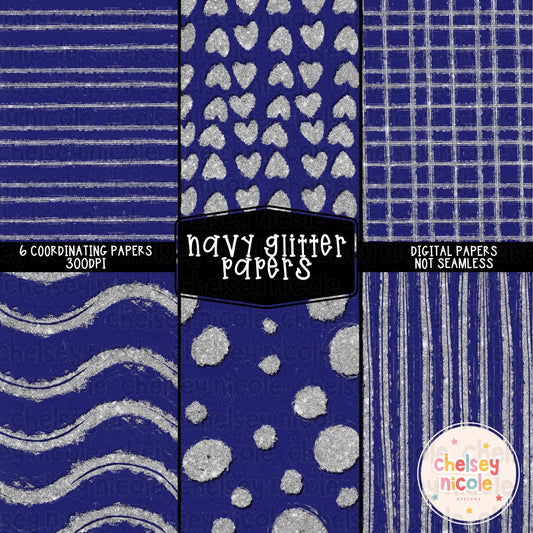 Navy Glitter Digital Paper Bundle
