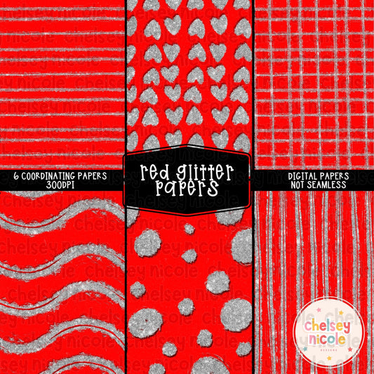 Red Glitter Digital Paper Bundle