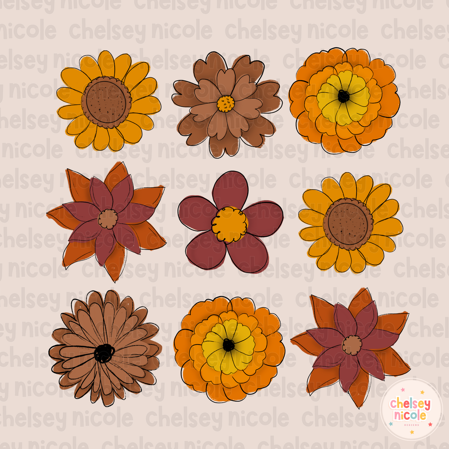 Fall Flower Grid PNG | Checker Flowers PNG | Simple Fall PNG | Fall Flowers PNG