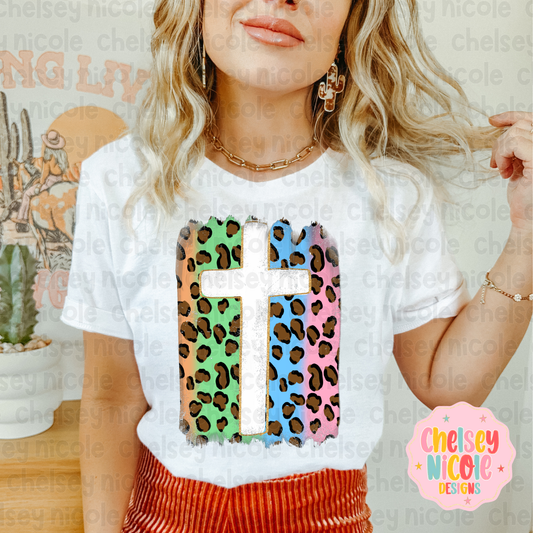 Pastel Cheetah Cross PNG | Hand Drawn Christian PNG | Girly Christian Design | Design for Sublimation, DTF and more