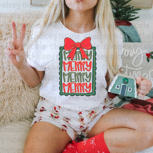 Hand Drawn Merry PNG | Merry Bow Frame PNG | Merry Merry Merry PNG | Bow Christmas PNG  - Red and Green