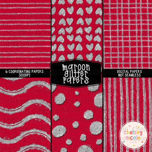 Maroon Glitter Digital Paper Bundle