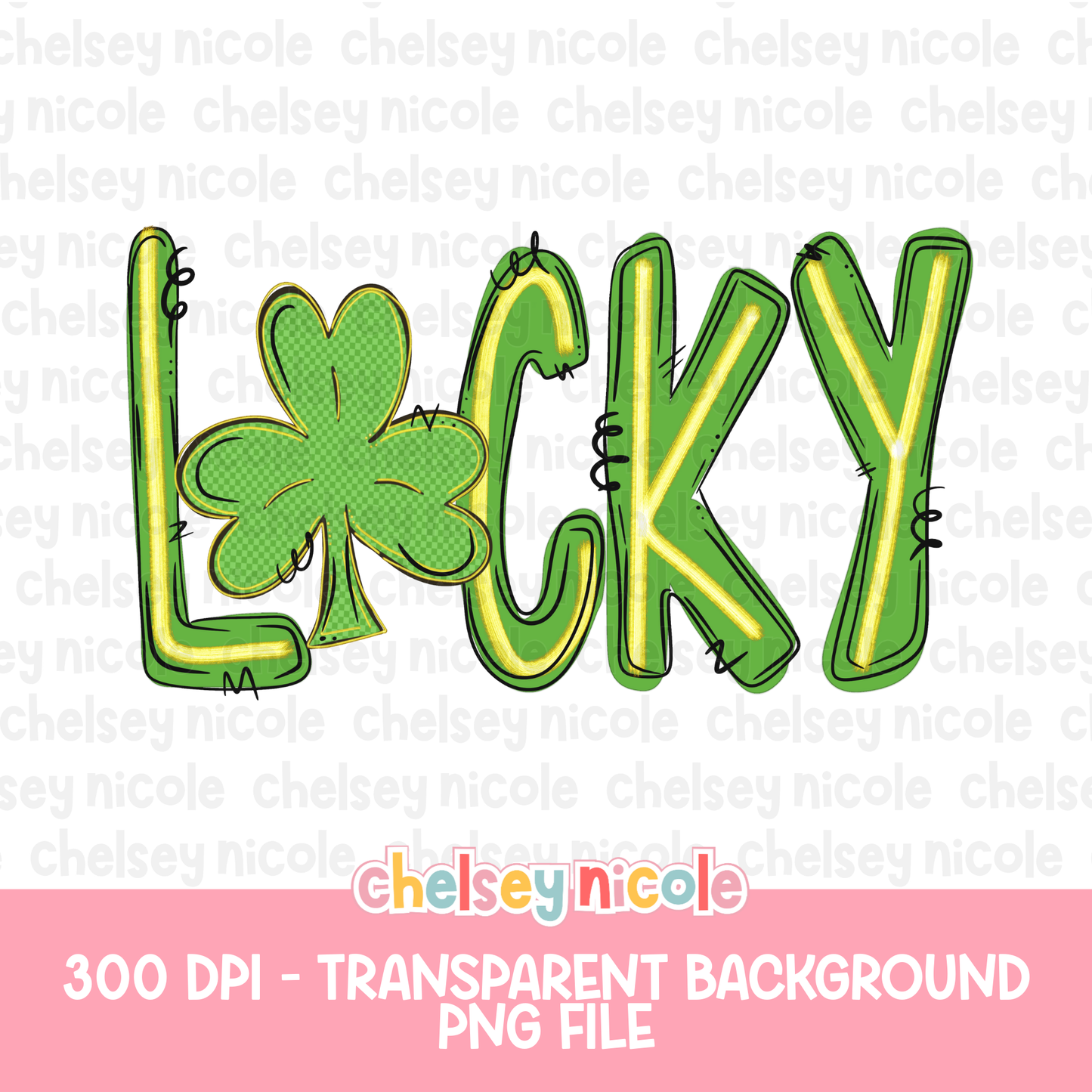 Lucky Shamrock PNG | Glitter Lucky PNG | Lucky Clover PNG | Design for sublimation, dtf and more
