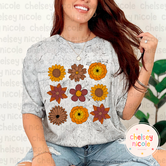 Fall Flower Grid PNG | Checker Flowers PNG | Simple Fall PNG | Fall Flowers PNG