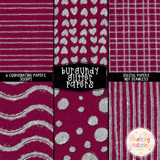 Burgundy Glitter Digital Paper Bundle