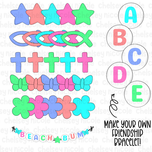 Neon/Bright Friendship Bracelet Clipart Bundle + Canva Template - Cute Friend Clipart Bundle - Hand Drawn Clipart