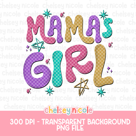 Mamas Girl Retro PNG | Bright Fun Neon Mamas Girl Digital Design | Girls PNG