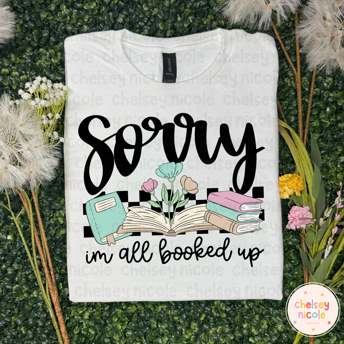 Sorry Im All Booked Up PNG | Floral Book PNG | Muted/Pastel Book Girl PNG