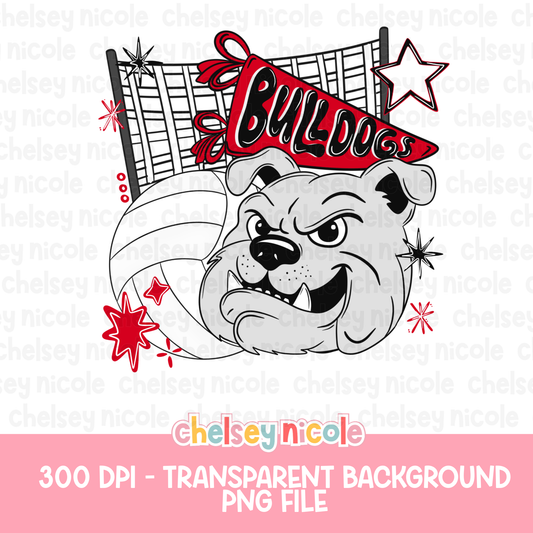 Bulldogs Volleyball PNG | Bulldog Mascot PNG | Hand Drawn Volleyball Digital Design