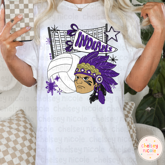 Indians Volleyball PNG |Indian Mascot PNG | Hand Drawn Volleyball Digital Design
