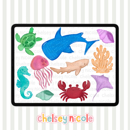 Watercolor Sea Animals - Commercial Use Clipart Bundle