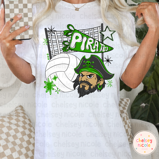 Pirates Volleyball PNG | Pirate Mascot PNG | Hand Drawn Volleyball Digital Design