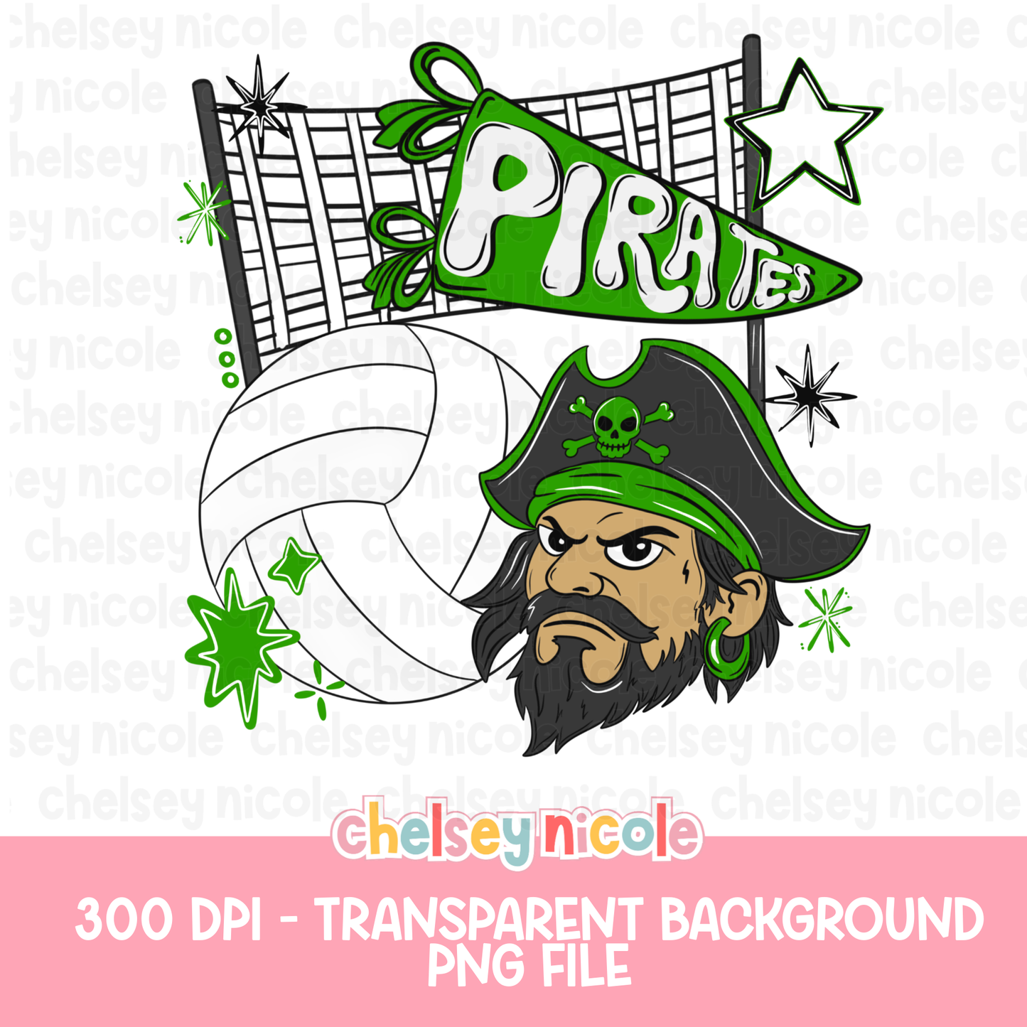 Pirates Volleyball PNG | Pirate Mascot PNG | Hand Drawn Volleyball Digital Design