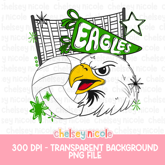 Eagles Volleyball PNG | Eagle Mascot PNG | Hand Drawn Volleyball Digital Design