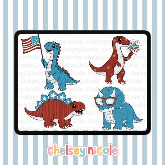 4th Of July Dinos Clipart Bundle
