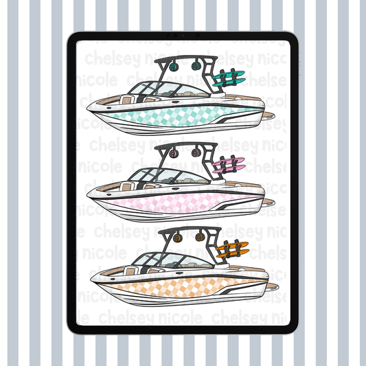 Pastel Checker Boats Clipart Set - Commercial use Allowed