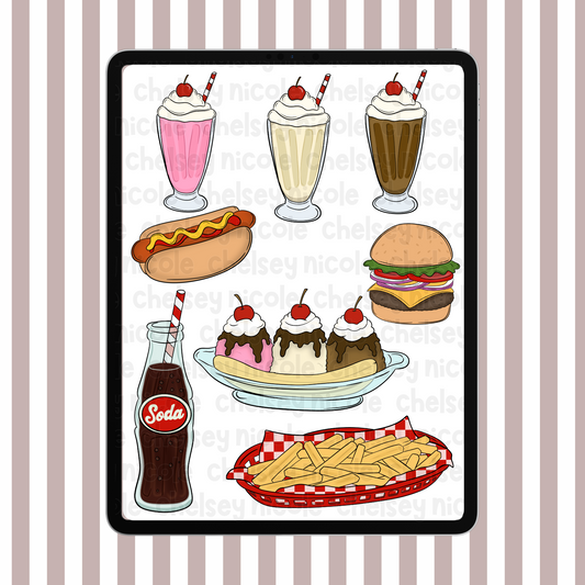 Mini Retro Diner Clipart Set - Commercial use Allowed