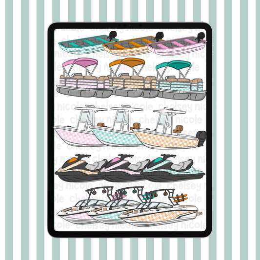 Pastel Checker Boats Clipart Set - Commercial use Allowed