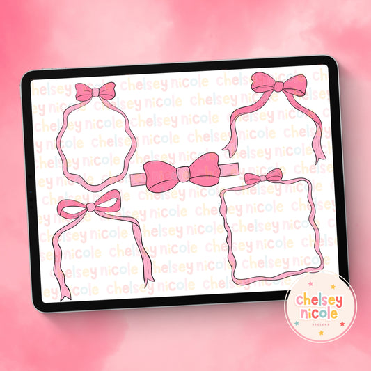 Bow Frames Clipart Bundle - Pink Coquette Frames Clipart Bundle - Hand Drawn Clipart