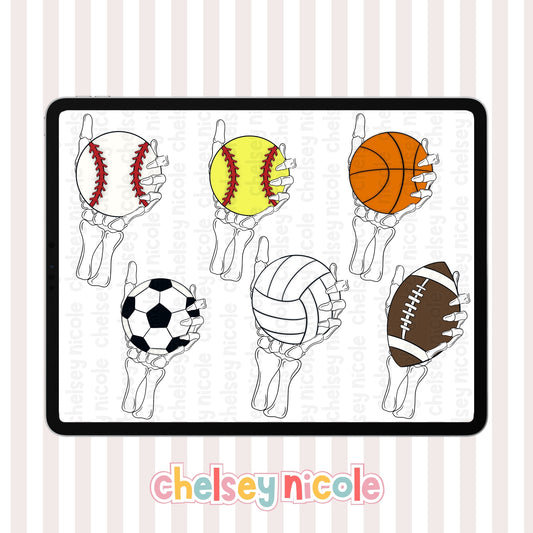 Skeleton Sports Hand Clipart - Commercial Use Allowed.