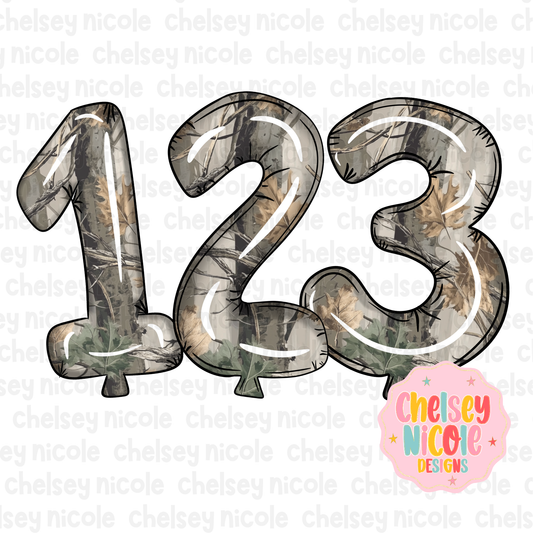 Camo Balloon Numbers 0-9 Clipart - Commercial Use Allowed