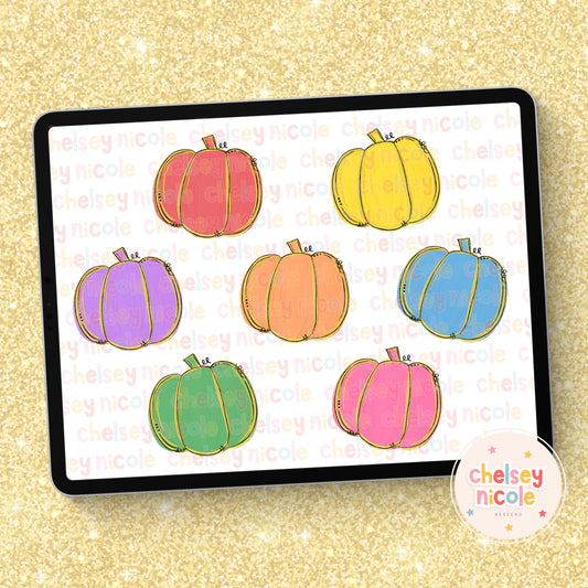 Glitter Pumpkins Clipart Bundle - Pumpkin Doodle Clipart Bundle - Hand Drawn Clipart