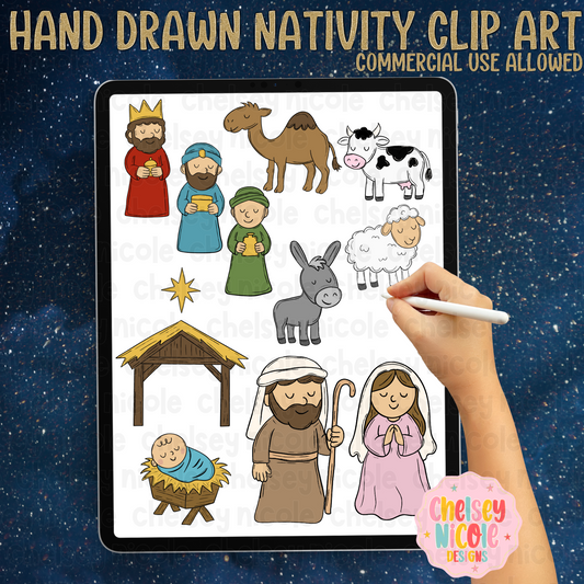 Nativity Clipart Set | Christian Clipart | Christmas nativity clipart | Manger Clipart | Clipart for commercial use