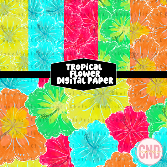 Bright Tropical Flower Digital Paper