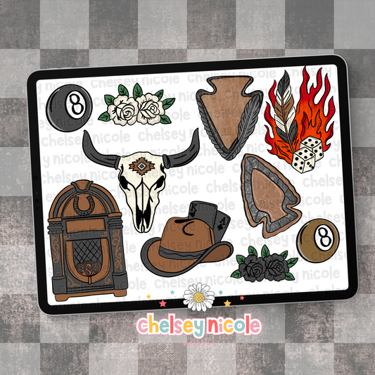 Retro Rodeo - Black and Brown Neutral Western Clipart Bundle - Mens Western Clip Art